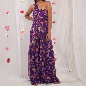 NWT Esha Koul purple floral asymmetrical saree jumpsuit one piece